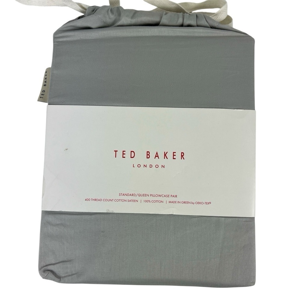 Ted Baker Pillowcases Standard Queen Gray 100% Cotton Set of 2 London NEW